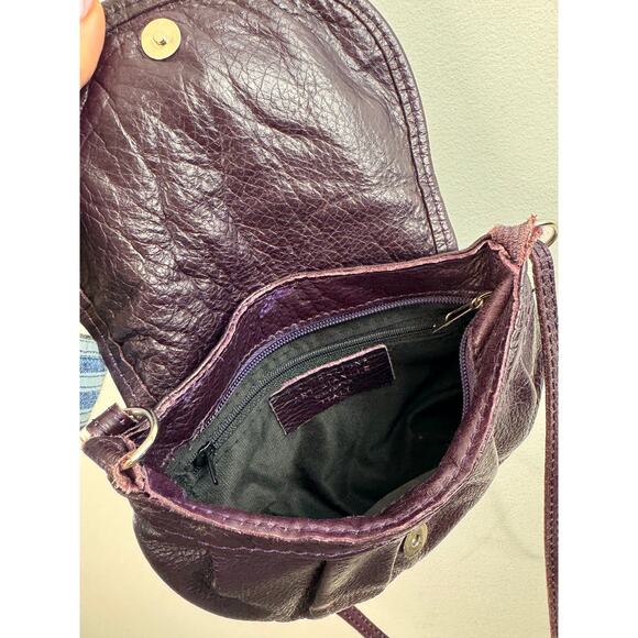 VTG Lavorazione Artigianale Handbag Deep Purple Eggplant Italian Leather Bow Bag - Picture 6 of 8